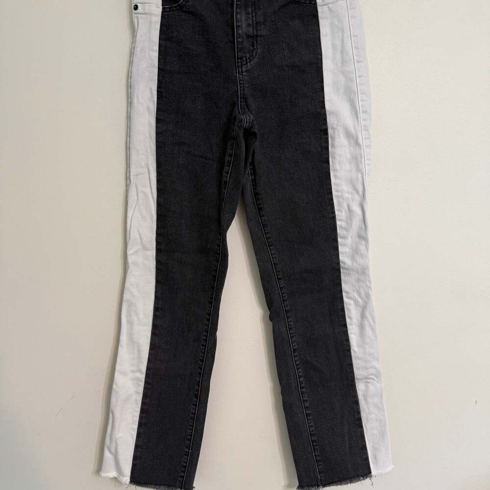 Akira Black White Colorblock High Waisted Skinny Jeans Raw Hem Womens 7
